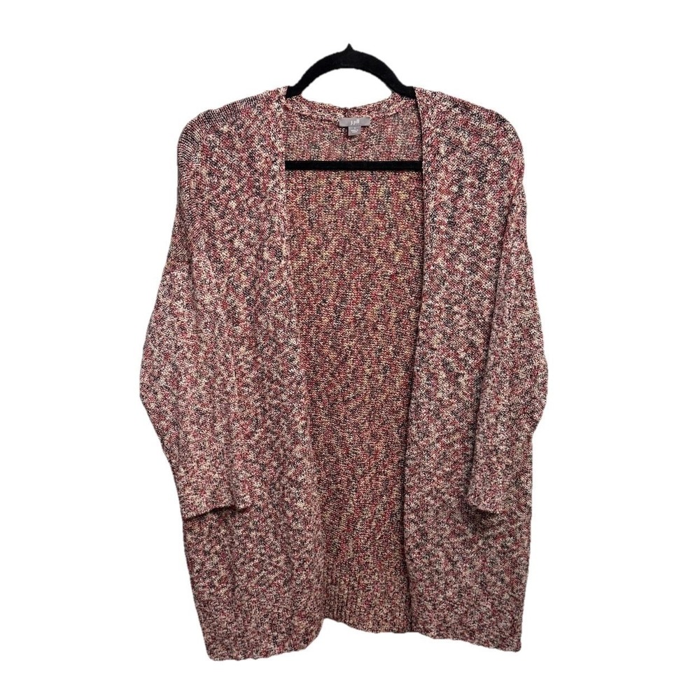 J. Jill Cardigan Sweater Women's Large Open-Texture Loose Knit Red Grannycore